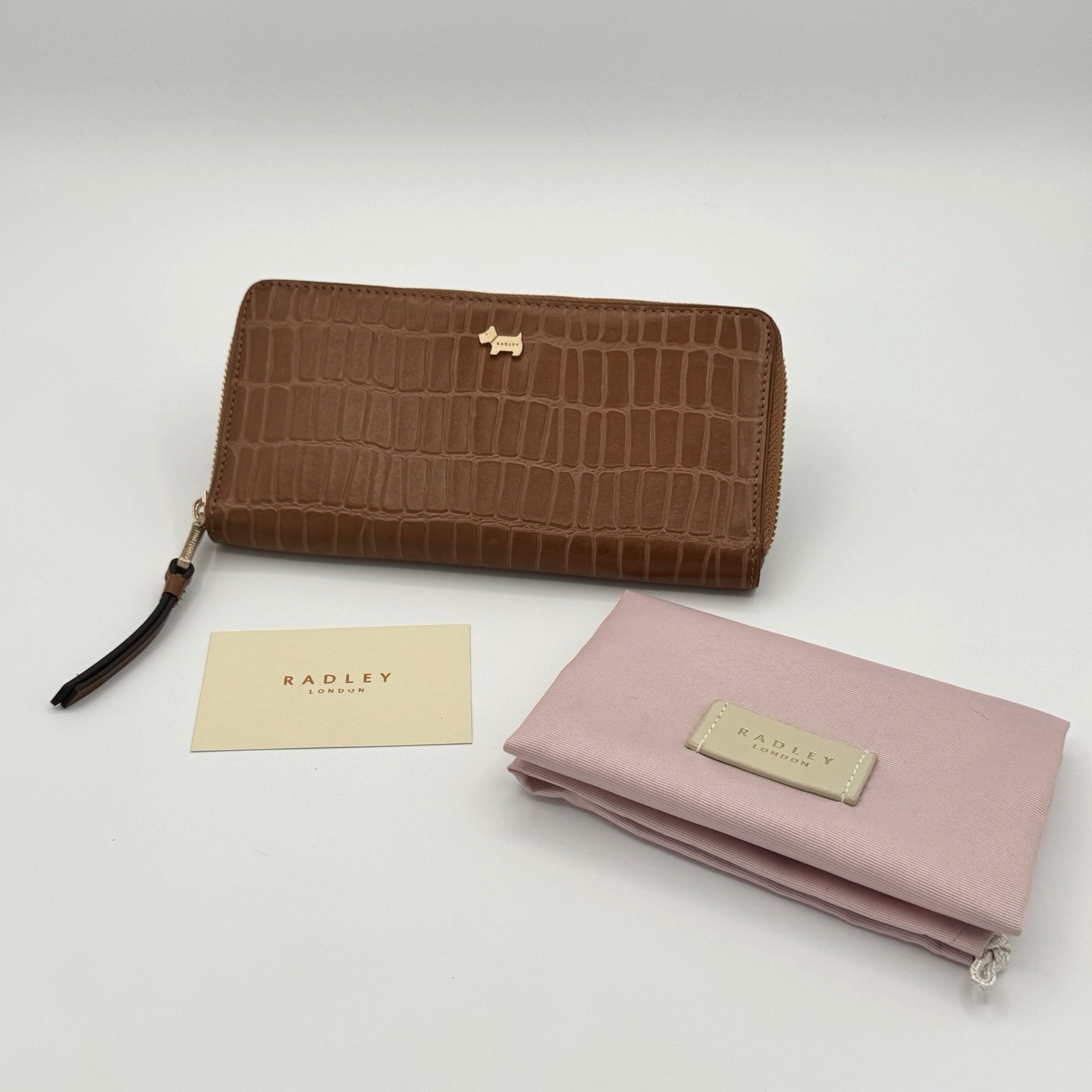 Radley London Brown Croc Embossed Leather Zip Around Wallet New W/Dust Bag